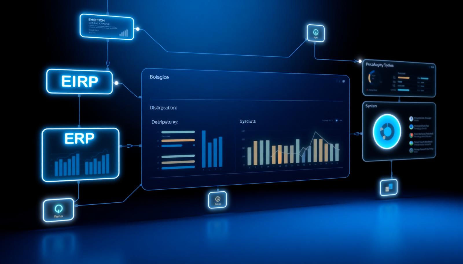 ERP and CRM modules connected in an enterprise data dashboard